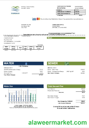 USA California Padredam business utility bill template in Word and PDF formats